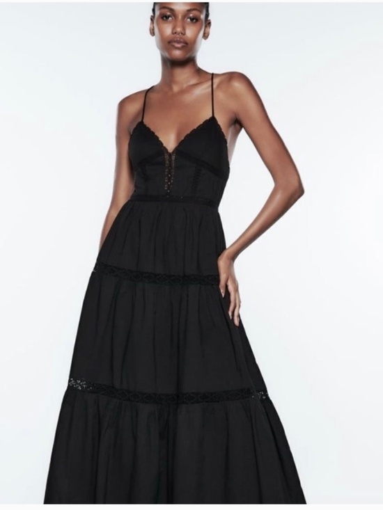 Zara Dresses & Skirts - Like New Zara Black Tiered Embroidered Maxi Dress Criss-cross straps